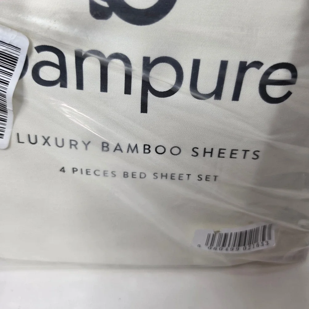 Bampure Luxury King Bamboo Sheet Set 4 Pc Cooling Bed Sheets Off White NEW